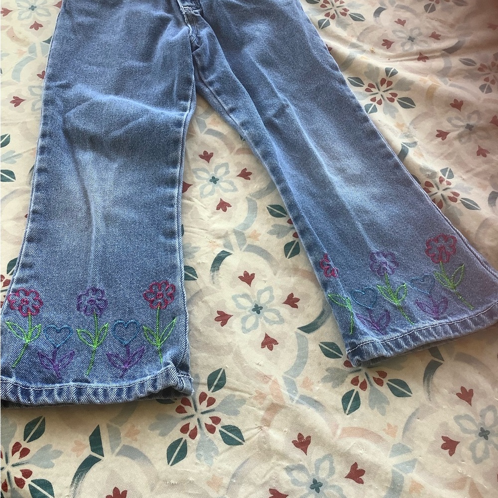 Vintage 1970 Embroidered Floral Bootcut Women’s Jeans - Light Blue